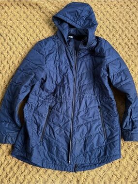 The North Face Long Quilted Puffer Jacket With Hood Women’s Size XL Navy Zip